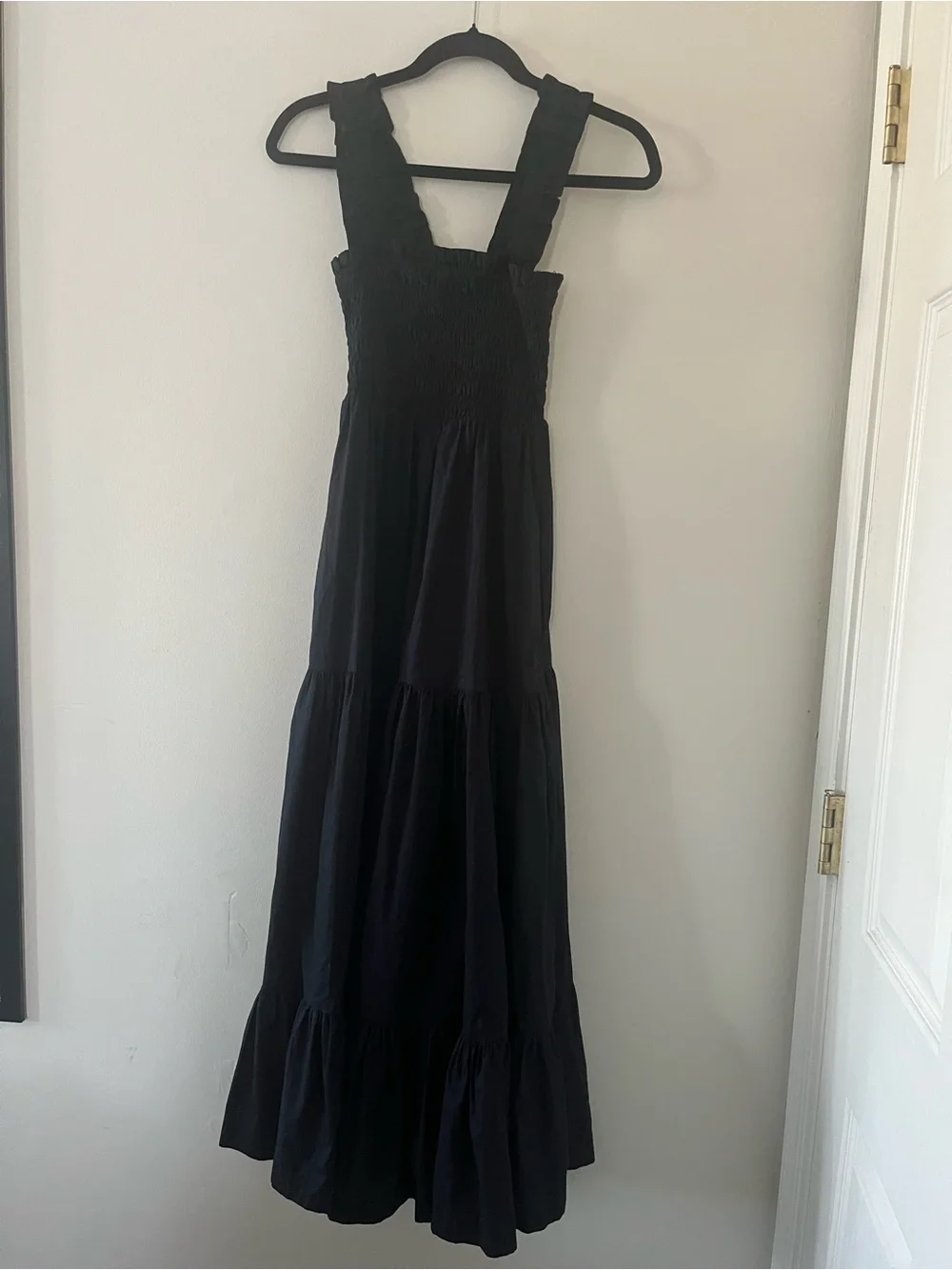 Abercrombie Black Cotton Smocked Maxi Dress XS Petite Coastal Euro Summer